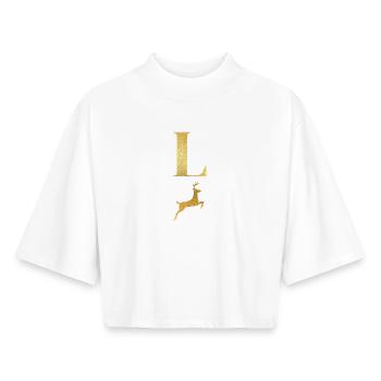 Letter l Golden Deer - Gift Idea - Boxy Women's Recycled 1/2 Sleeved T-Shirt by Stanley/Stella - white - Front - AI Model Female 172 dark (172cm)