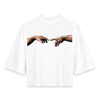 Mains entrelacées avec style artistique - T-shirt femme coupe boxy recyclé manches mi-longues Stanley/Stella - blanc - Devant - AI Model Female 172 dark (172cm)