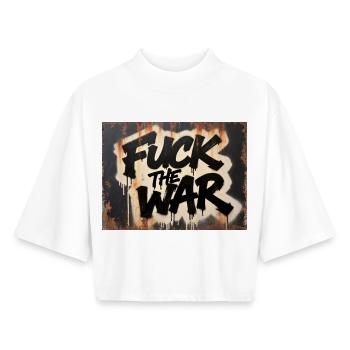 F**K THE WAR - Boxy Women's Recycled 1/2 Sleeved T-Shirt by Stanley/Stella - white - Front - AI Model Female 172 dark (172cm)