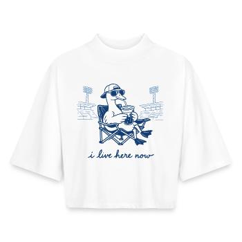 Lustige Gans, ich wohne hier jetzt, Baseball - Boxy Frauen Recyceltes 1/2 Sleeved T-Shirt by Stanley/Stella - Weiß - Vorne - AI Model Female 172 dark (172cm)
