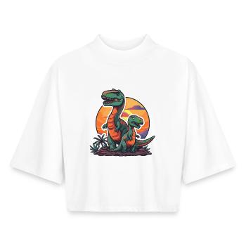 Dinosaurier Papa Dino Vater Sohn Vintage Retro - Boxy Frauen Recyceltes 1/2 Sleeved T-Shirt by Stanley/Stella - Weiß - Vorne - AI Model Female 172 dark (172cm)