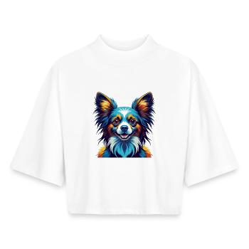 Papillon Hunderasse Bunte Karikatur Kawaii - Boxy Frauen Recyceltes 1/2 Sleeved T-Shirt by Stanley/Stella - Weiß - Vorne - AI Model Female 172 dark (172cm)