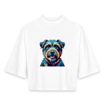 Norfolk Terrier Dog Breed Colorful Cartoon Kawaii - Boxy Women's Recycled 1/2 Sleeved T-Shirt by Stanley/Stella - white - Front - AI Model Female 172 dark (172cm)