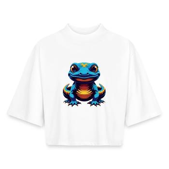 Salamandre Coloré Kawaii Dessin Animé Personnage Animal de compagnie - T-shirt femme coupe boxy recyclé manches mi-longues Stanley/Stella - blanc - Devant - AI Model Female 172 dark (172cm)