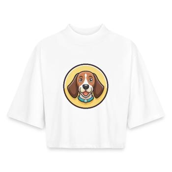 Bruno Jura Chien Chien Race Dessin animé Kawaii Clipart - T-shirt femme coupe boxy recyclé manches mi-longues Stanley/Stella - blanc - Devant - AI Model Female 172 dark (172cm)