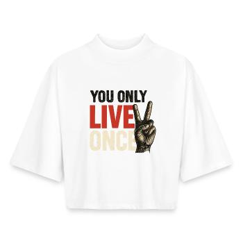You only live vintage once - Boxy Women's Recycled 1/2 Sleeved T-Shirt by Stanley/Stella - white - Front - AI Model Female 172 dark (172cm)
