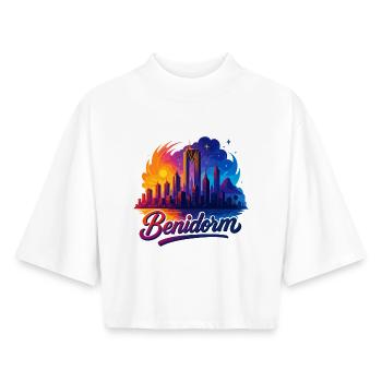 Benidorm Stadt Spanien Silhouette Geschenk - Boxy Frauen Recyceltes 1/2 Sleeved T-Shirt by Stanley/Stella - Weiß - Vorne - AI Model Female 172 dark (172cm)