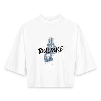 Illustration monochrome Toulouse Saint-Nicolas - Boxy Women's Recycled 1/2 Sleeved T-Shirt by Stanley/Stella - white - Front - AI Model Female 172 dark (172cm)