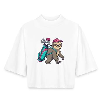 Lustiger Faultier-Golfer Cartoon Cooles Golftier - Boxy Frauen Recyceltes 1/2 Sleeved T-Shirt by Stanley/Stella - Weiß - Vorne - AI Model Female 172 dark (172cm)