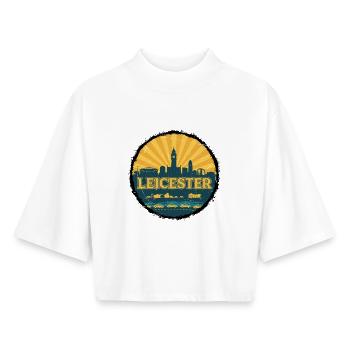 Leicester City Skyline Retro Sunset Badge - Boxy Women's Recycled 1/2 Sleeved T-Shirt by Stanley/Stella - white - Front - AI Model Female 172 dark (172cm)