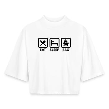 EAT - SLEEP - BBQ - Boxy Frauen Recyceltes 1/2 Sleeved T-Shirt by Stanley/Stella - Weiß - Vorne - AI Model Female 172 dark (172cm)