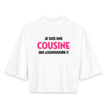 Cousine / Cousin / Bébé / Naissance / Baby - T-shirt femme coupe boxy recyclé manches mi-longues Stanley/Stella - blanc - Devant - AI Model Female 172 dark (172cm)