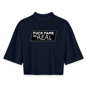 Fuck Fame be real - Boxy Frauen Recyceltes 1/2 Sleeved T-Shirt by Stanley/Stella - Navy - Vorne - AI Model Female 172 light (172cm)