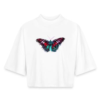 Bunter Schmetterling Pink Türkis Farbenfroh Design - Boxy Frauen Recyceltes 1/2 Sleeved T-Shirt by Stanley/Stella - Weiß - Vorne - AI Model Female 172 dark (172cm)