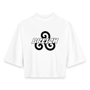 Breizh - Bretagne - BZH - T-shirt femme coupe boxy recyclé manches mi-longues Stanley/Stella - blanc - Devant - AI Model Female 172 dark (172cm)