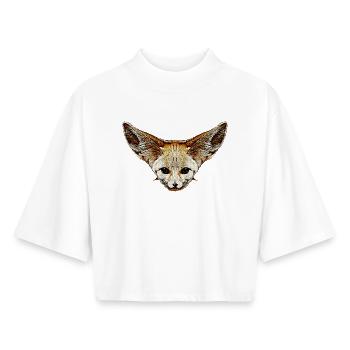 fuchskleidung mädchen, Wüstenfuchs gesicht - Boxy Frauen Recyceltes 1/2 Sleeved T-Shirt by Stanley/Stella - Weiß - Vorne - AI Model Female 172 dark (172cm)