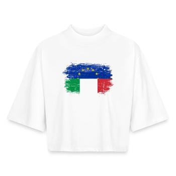 UE Italie Pinceau Drapeau Fusion - T-shirt femme coupe boxy recyclé manches mi-longues Stanley/Stella - blanc - Devant - AI Model Female 172 dark (172cm)