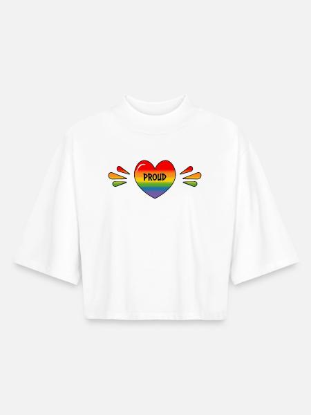 Rainbow LGBT Proud Heart - Boxy Women's Recycled 1/2 Sleeved T-Shirt by Stanley/Stella - white