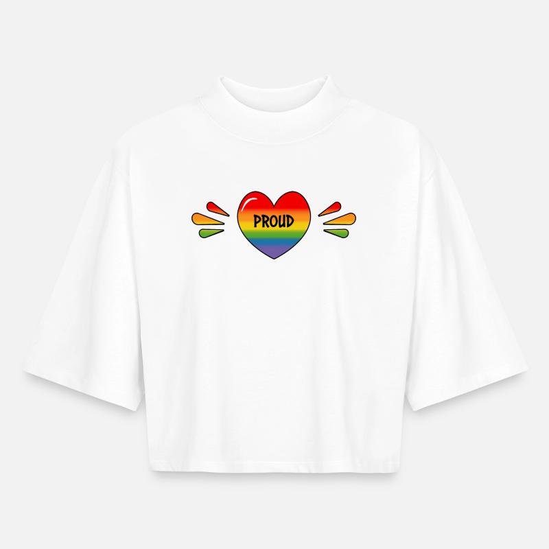 Rainbow LGBT Proud Heart - Boxy Women's Recycled 1/2 Sleeved T-Shirt by Stanley/Stella - white