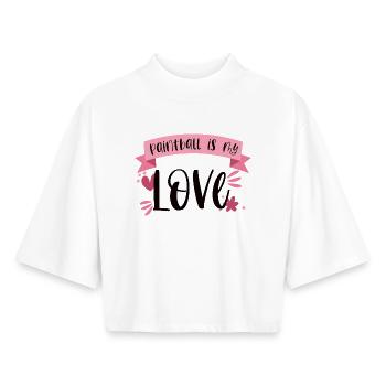 Le paintball est mon amour - Gotscha Gift - T-shirt femme coupe boxy recyclé manches mi-longues Stanley/Stella - blanc - Devant - AI Model Female 172 dark (172cm)