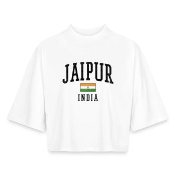 Jaipur India Flag Motif Graphic - Boxy Women's Recycled 1/2 Sleeved T-Shirt by Stanley/Stella - white - Front - AI Model Female 172 dark (172cm)