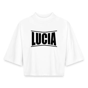 Name T-Shirt Lucia T-Shirt Geschenkidee - Boxy Frauen Recyceltes 1/2 Sleeved T-Shirt by Stanley/Stella - Weiß - Vorne - AI Model Female 172 dark (172cm)