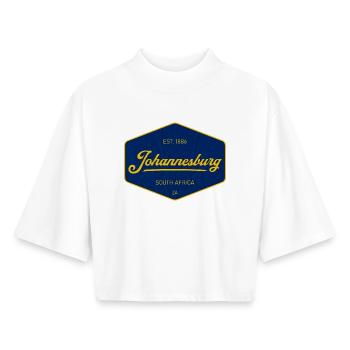 Johannesburg Vintage Sign Blue Yellow - Boxy Women's Recycled 1/2 Sleeved T-Shirt by Stanley/Stella - white - Front - AI Model Female 172 dark (172cm)