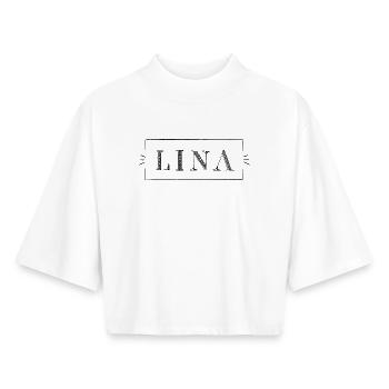 LINA - prénom de fille dans un cadre - T-shirt femme coupe boxy recyclé manches mi-longues Stanley/Stella - blanc - Devant - AI Model Female 172 dark (172cm)