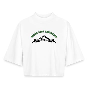 Hören Sie nie auf zu erkunden - Boxy Frauen Recyceltes 1/2 Sleeved T-Shirt by Stanley/Stella - Weiß - Vorne - AI Model Female 172 dark (172cm)
