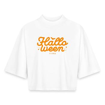 Halloween Wreath Typography Design - Boxy Women's Recycled 1/2 Sleeved T-Shirt by Stanley/Stella - white - Front - AI Model Female 172 dark (172cm)