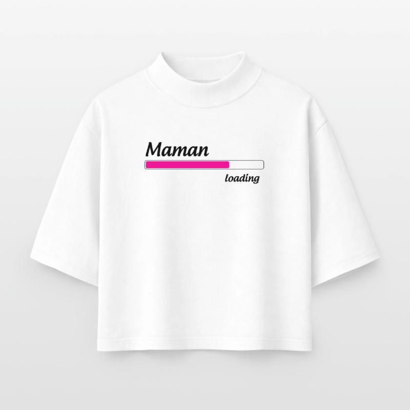 Maman loading... Please Wait - Future Mère T-shirt femme coupe boxy recyclé manches mi-longues Stanley/Stella