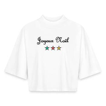 NOËL. JOYEUX NOËL. MERRY CHRISTMAS. PÈRE NOËL - T-shirt femme coupe boxy recyclé manches mi-longues Stanley/Stella - blanc - Devant - AI Model Female 172 dark (172cm)
