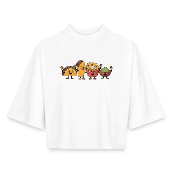Taco Burrito Verspielte Cartoon Snack Figuren - Boxy Frauen Recyceltes 1/2 Sleeved T-Shirt by Stanley/Stella - Weiß - Vorne - AI Model Female 172 dark (172cm)