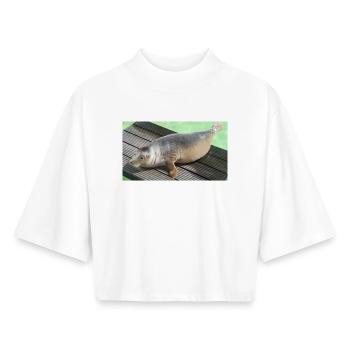 Seal pup on Texel - Boxy Women's Recycled 1/2 Sleeved T-Shirt by Stanley/Stella - white - Front - AI Model Female 172 dark (172cm)