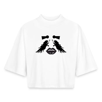 Art face illusion – abstraction féminine - T-shirt femme coupe boxy recyclé manches mi-longues Stanley/Stella - blanc - Devant - AI Model Female 172 dark (172cm)