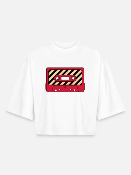 Cassette Mixtape Rétro – Motif culte de la musique - T-shirt femme coupe boxy recyclé manches mi-longues Stanley/Stella - blanc