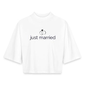 Just married - Wedding rings - Boxy Women's Recycled 1/2 Sleeved T-Shirt by Stanley/Stella - white - Front - AI Model Female 172 dark (172cm)