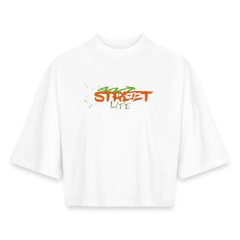 Vie de rue Graffiti - T-shirt femme coupe boxy recyclé manches mi-longues Stanley/Stella - blanc - Devant - AI Model Female 172 dark (172cm)