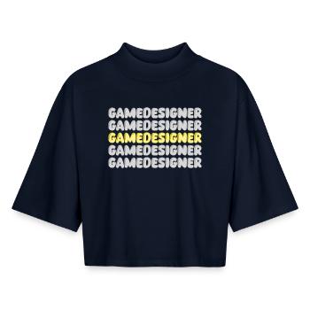Work Game Designer - Boxy Women's Recycled 1/2 Sleeved T-Shirt by Stanley/Stella - navy - Front - AI Model Female 172 light (172cm)