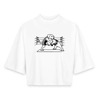 Chien de lutte - T-shirt femme coupe boxy recyclé manches mi-longues Stanley/Stella - blanc - Devant - AI Model Female 172 dark (172cm)