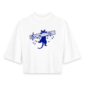 Cute Cat Music Musician Musical Instrument - Boxy Women's Recycled 1/2 Sleeved T-Shirt by Stanley/Stella - white - Front - AI Model Female 172 dark (172cm)