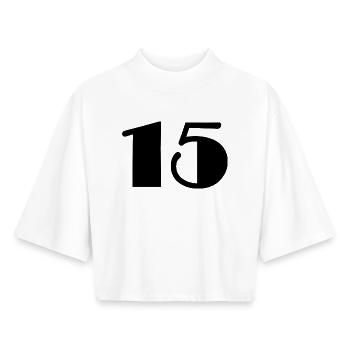 15. 15 YEARS. 15th ANNIVERSARY. 15 YEAR ANNIVERSARY. - Boxy Women's Recycled 1/2 Sleeved T-Shirt by Stanley/Stella - white - Front - AI Model Female 172 dark (172cm)
