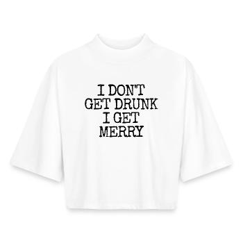 Je ne me saoule pas, je me réjouis (lus - T-shirt femme coupe boxy recyclé manches mi-longues Stanley/Stella - blanc - Devant - AI Model Female 172 dark (172cm)