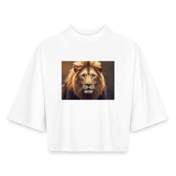 Lion mâle portrait force ! Animal alpha Predator - T-shirt femme coupe boxy recyclé manches mi-longues Stanley/Stella - blanc - Devant - AI Model Female 172 dark (172cm)