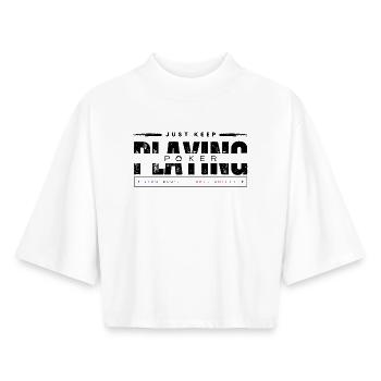 keep playing poker noir - T-shirt femme coupe boxy recyclé manches mi-longues Stanley/Stella - blanc - Devant - AI Model Female 172 dark (172cm)