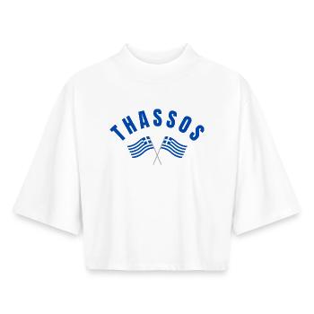 Thassos Drapeaux Grecs Croisés - T-shirt femme coupe boxy recyclé manches mi-longues Stanley/Stella - blanc - Devant - AI Model Female 172 dark (172cm)