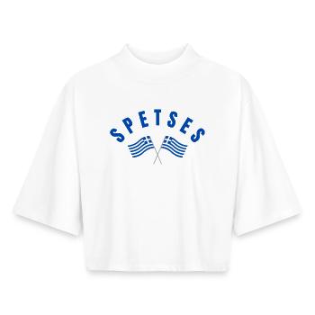 Spetses kreuzten griechische Flaggen - Boxy Frauen Recyceltes 1/2 Sleeved T-Shirt by Stanley/Stella - Weiß - Vorne - AI Model Female 172 dark (172cm)