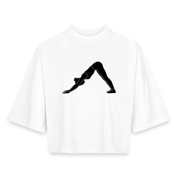 Silhouette de yoga canin face vers le bas - T-shirt femme coupe boxy recyclé manches mi-longues Stanley/Stella - blanc - Devant - AI Model Female 172 dark (172cm)