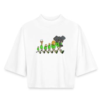 Savannah animals on a walk - Boxy Women's Recycled 1/2 Sleeved T-Shirt by Stanley/Stella - white - Front - AI Model Female 172 dark (172cm)
