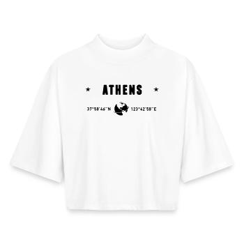 Athènes Grèce Coordonnées Planète Terre - T-shirt femme coupe boxy recyclé manches mi-longues Stanley/Stella - blanc - Devant - AI Model Female 172 dark (172cm)